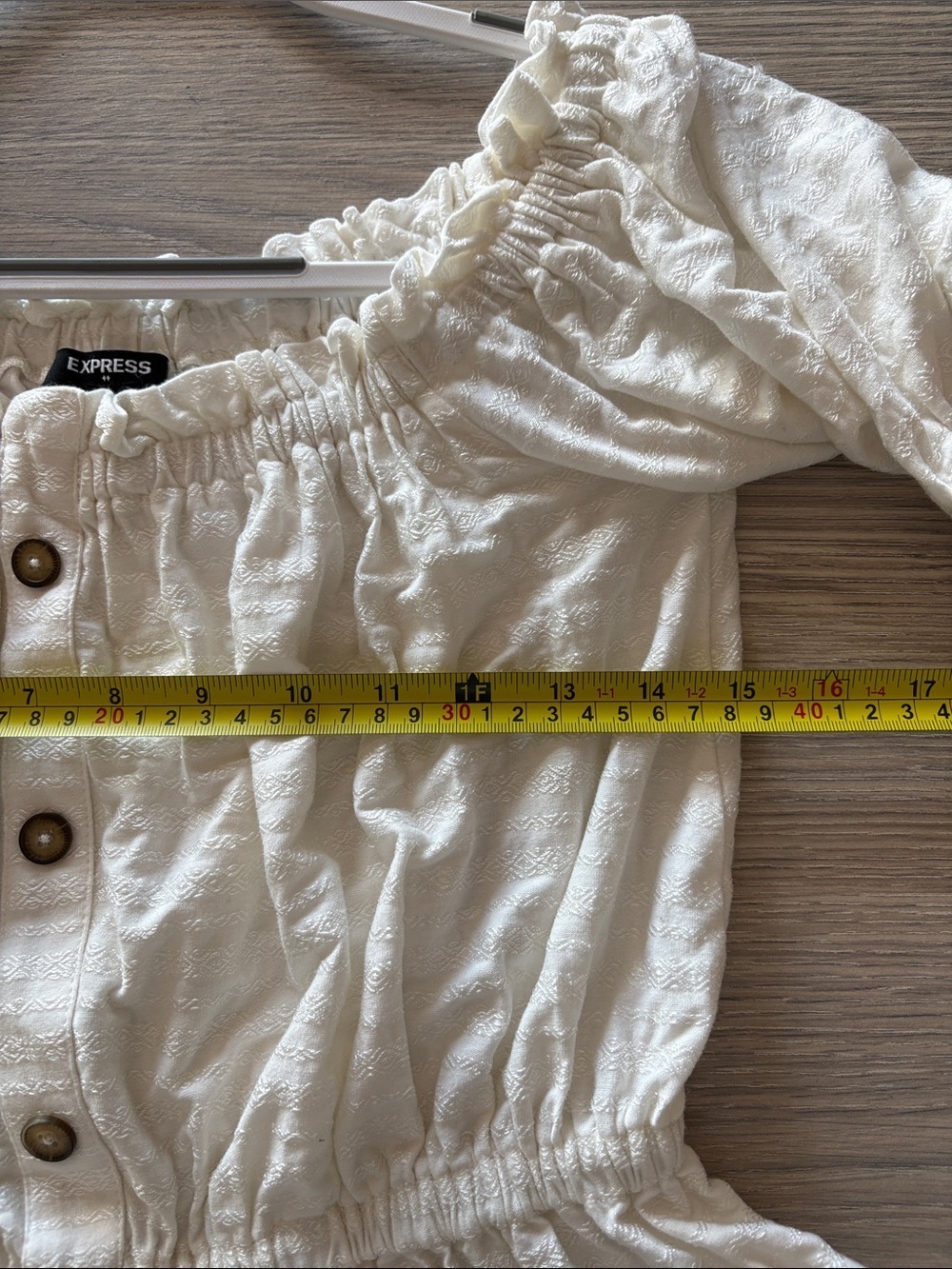 Express White Textured Peplum Off Shoulder Puff Sleeve Top Medium - Picture 7 of 7
